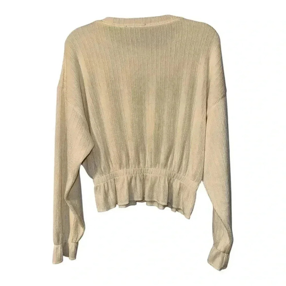 Zara Cream Ribbed Peplum Sweater, Small - Picture 2 of 5